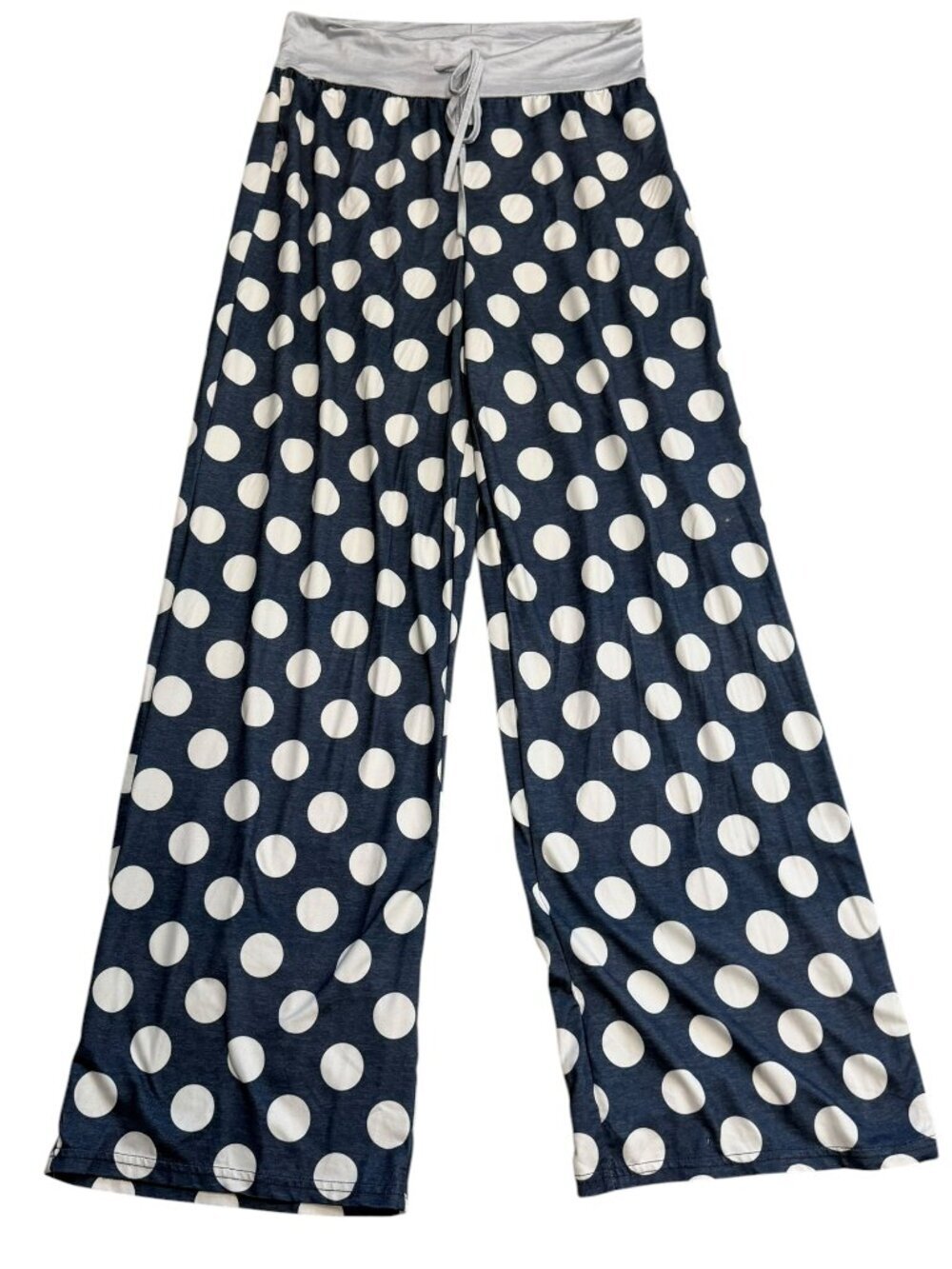 Amazon Polka Dot Wide Leg Lounge Pants Size Medium Blue & White Soft Stretch